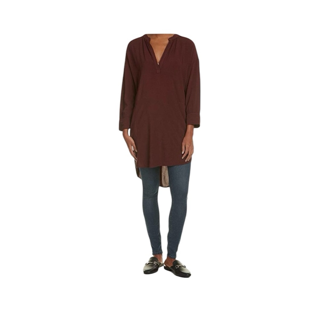 Michael Stars V-Neck Shirt Dress in Rosewood | Medium